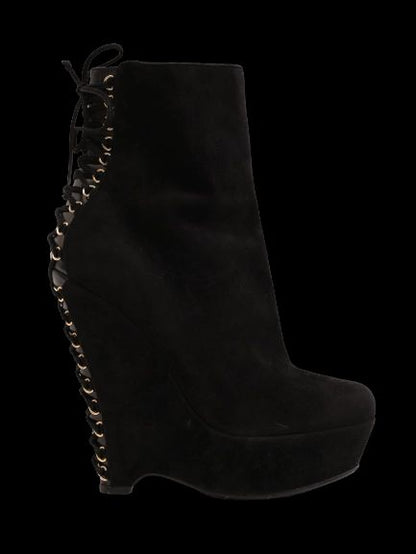 Excellent Saint Laurent Black Genuine Suede Wedge-Heeled Boots Size 37.5