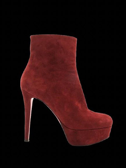 Excellent Christian Louboutin Red Suede High-Heeled Ankle Boots Size 37