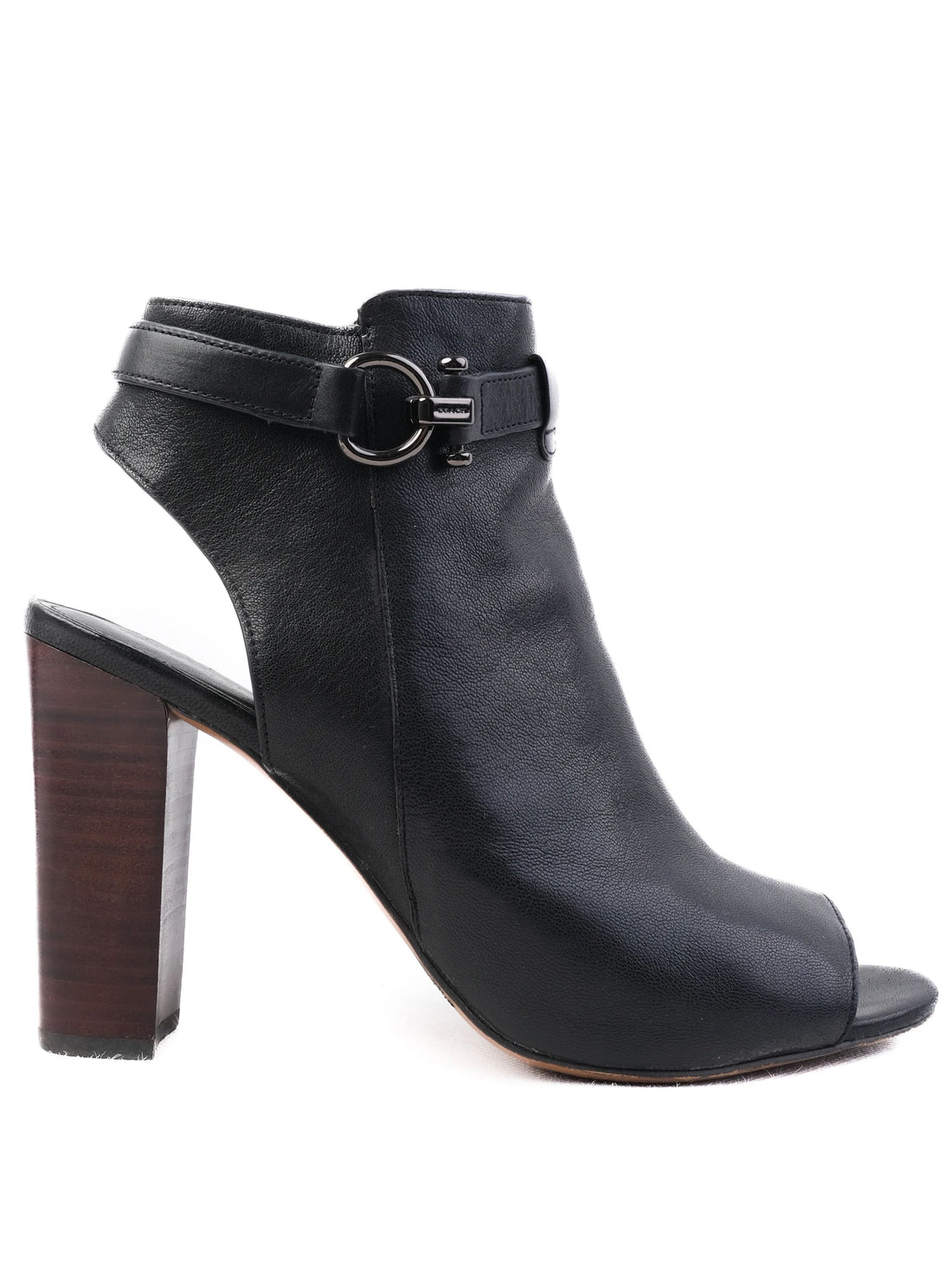 Excellent Coach Black Leather Chunky Heeled Peep Toe Shoes Size 40