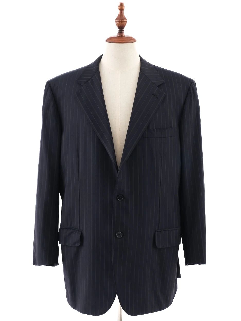 Excellent BRIONI Black Wool Pinstripe Suit Jacket Size XL