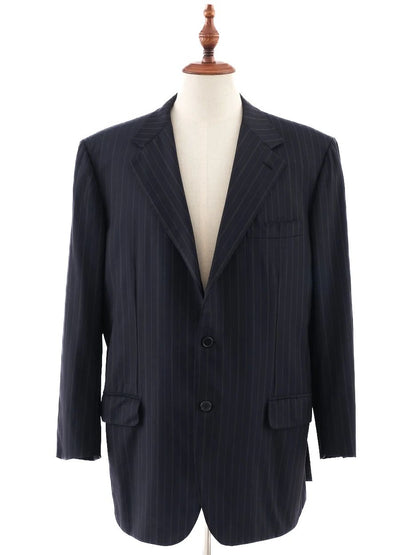 Excellent BRIONI Black Wool Pinstripe Suit Jacket Size XL