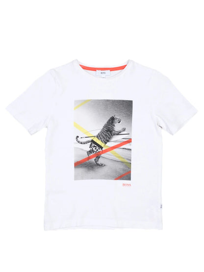 Excellent Hugo Boss White Cotton T-Shirt for Kids, Size 6
