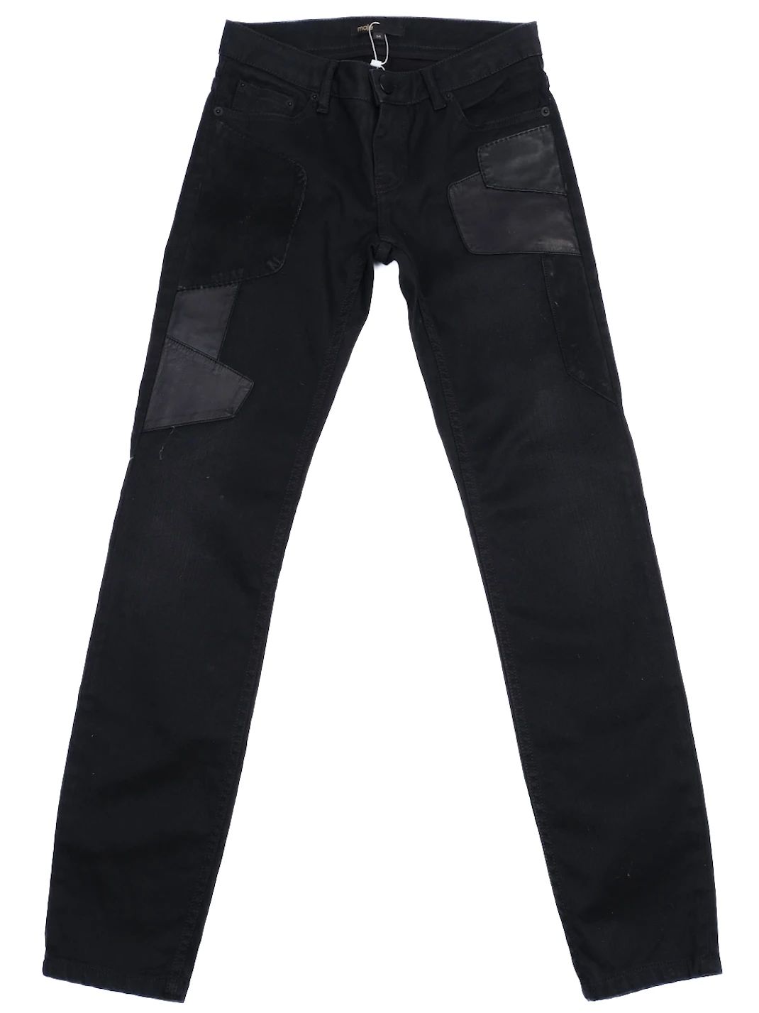 Excellent Maje Black Cotton Patchwork Slim Fit Jeans Size XS