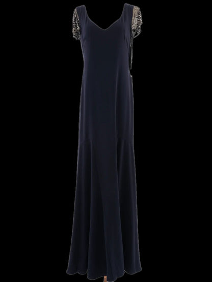 NEW Theia Couture Formal Navy Blue Gown Size XL with Beaded Details