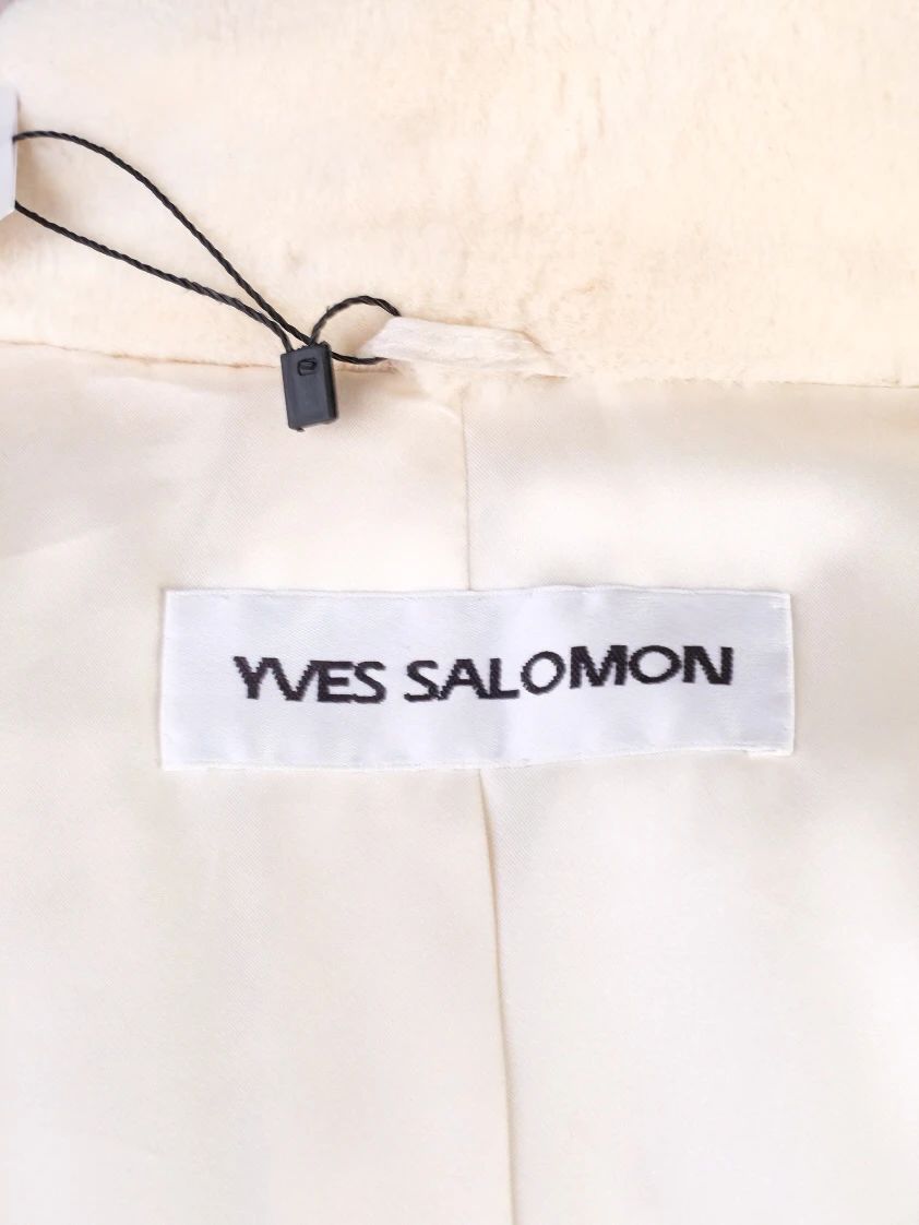 Excellent Yves Salamon White Fur Coat with Brown Trim Size M