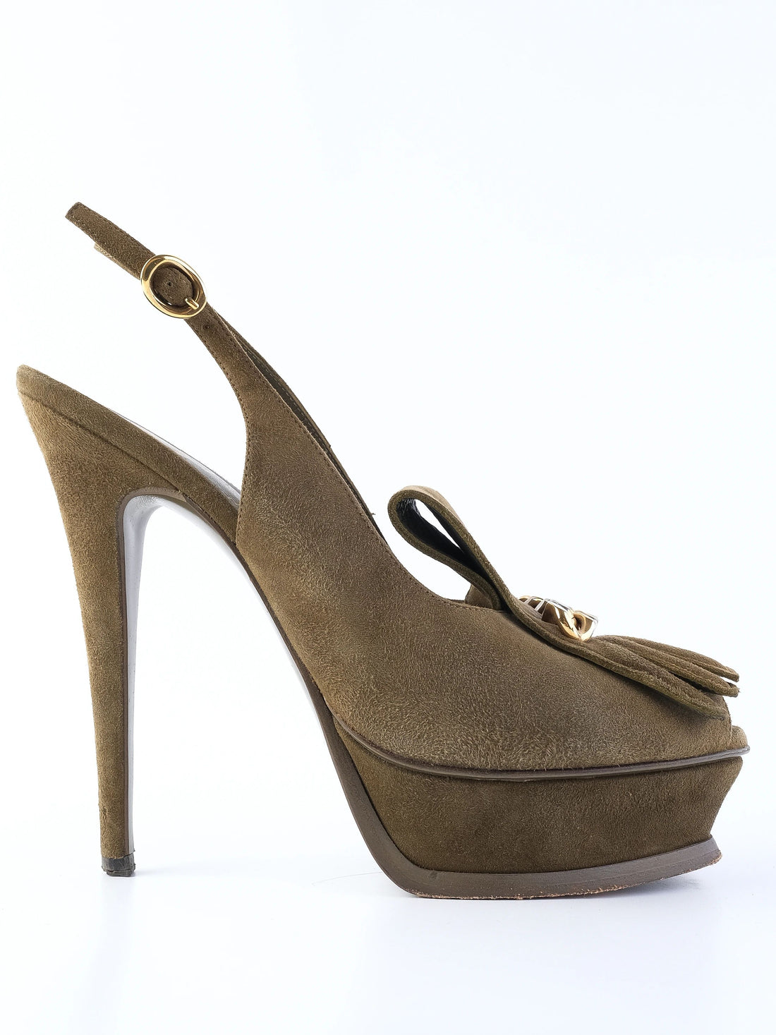 Excellent Yves Saint Laurent Green Leather Slingback Heels Size 39