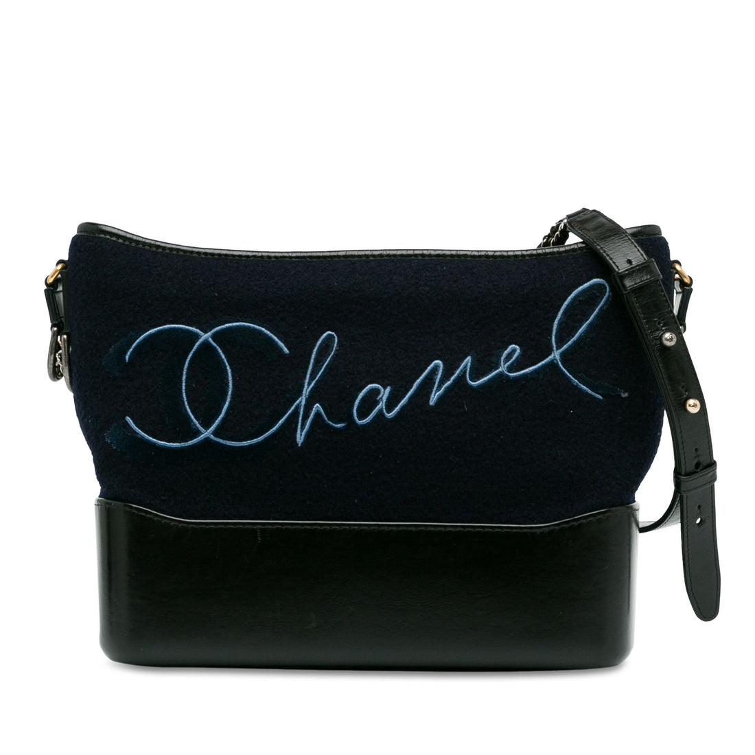 Chanel Medium Wool Paris-hamburg Embroidered Gabrielle Crossbody Blue