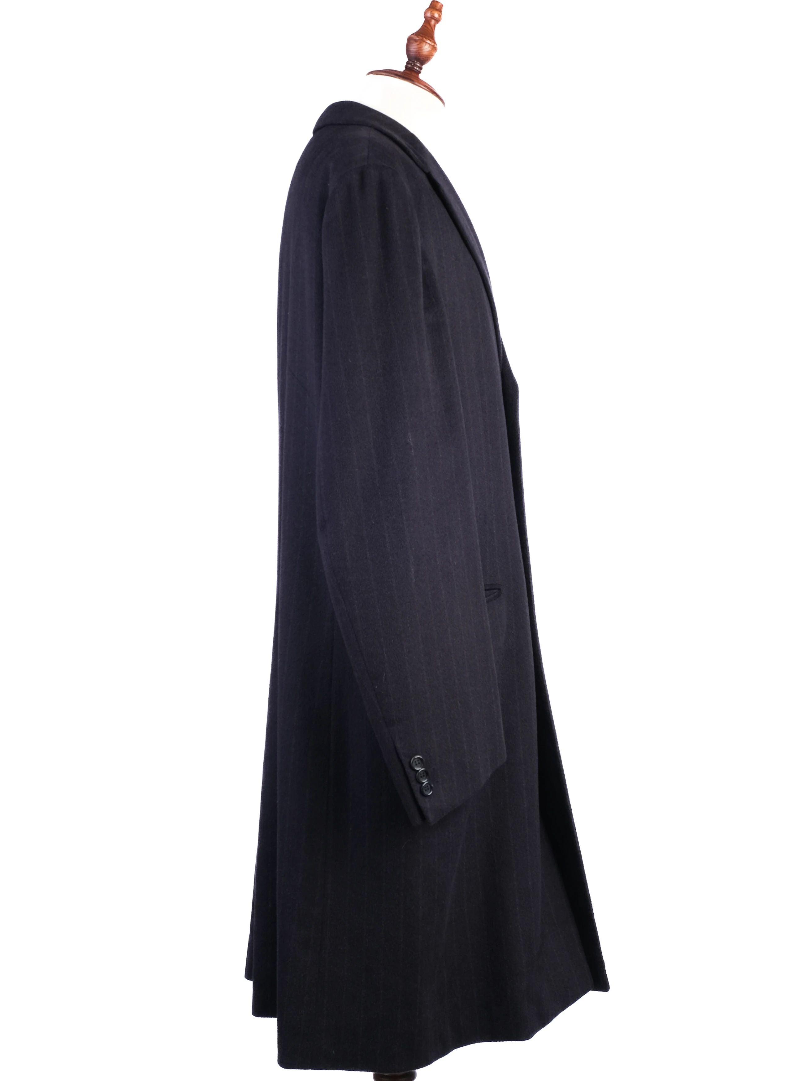 Excellent BRIONI Black Cashmere Pinstripe Overcoat for Men
