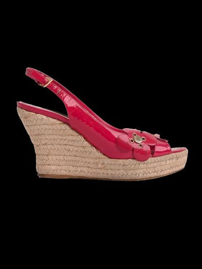 Good Louis Vuitton Pink Lacquer Wedge Sandals Size 37.5