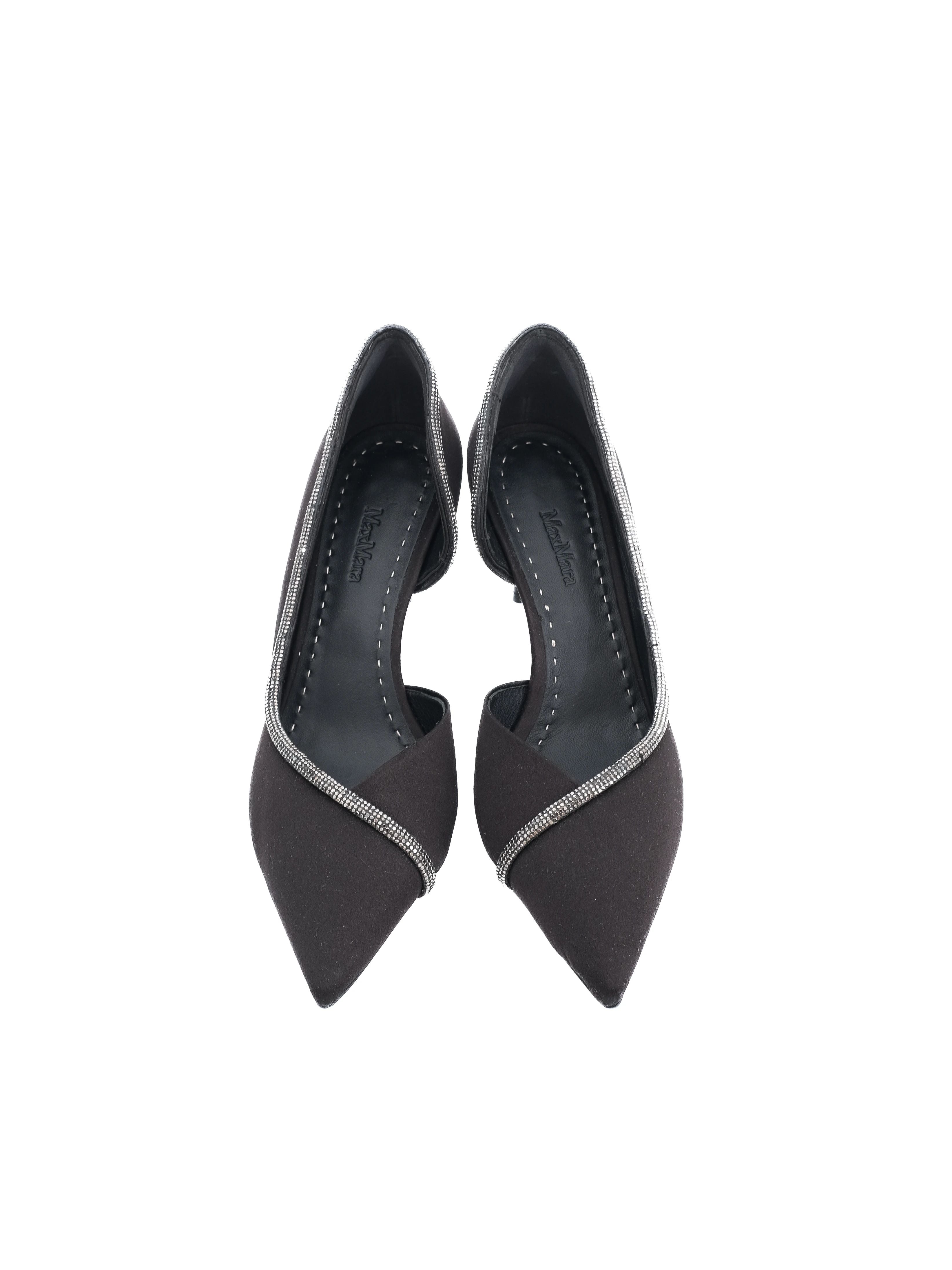 Excellent Max Mara Black High-Heeled Shoes Size 38 Rhinestones