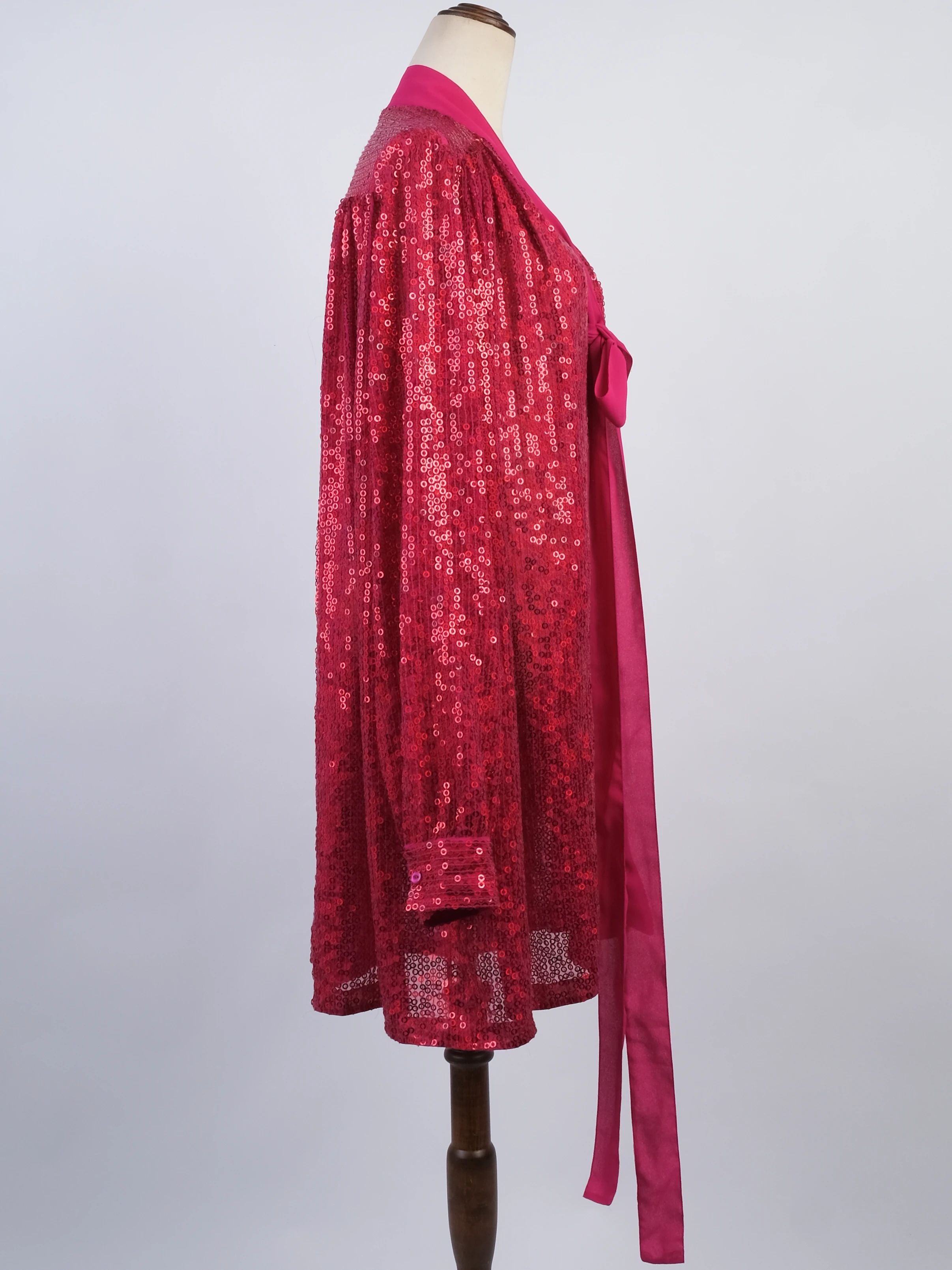 Excellent Ashish Pink Sequin Dress Size L with Bow Detail