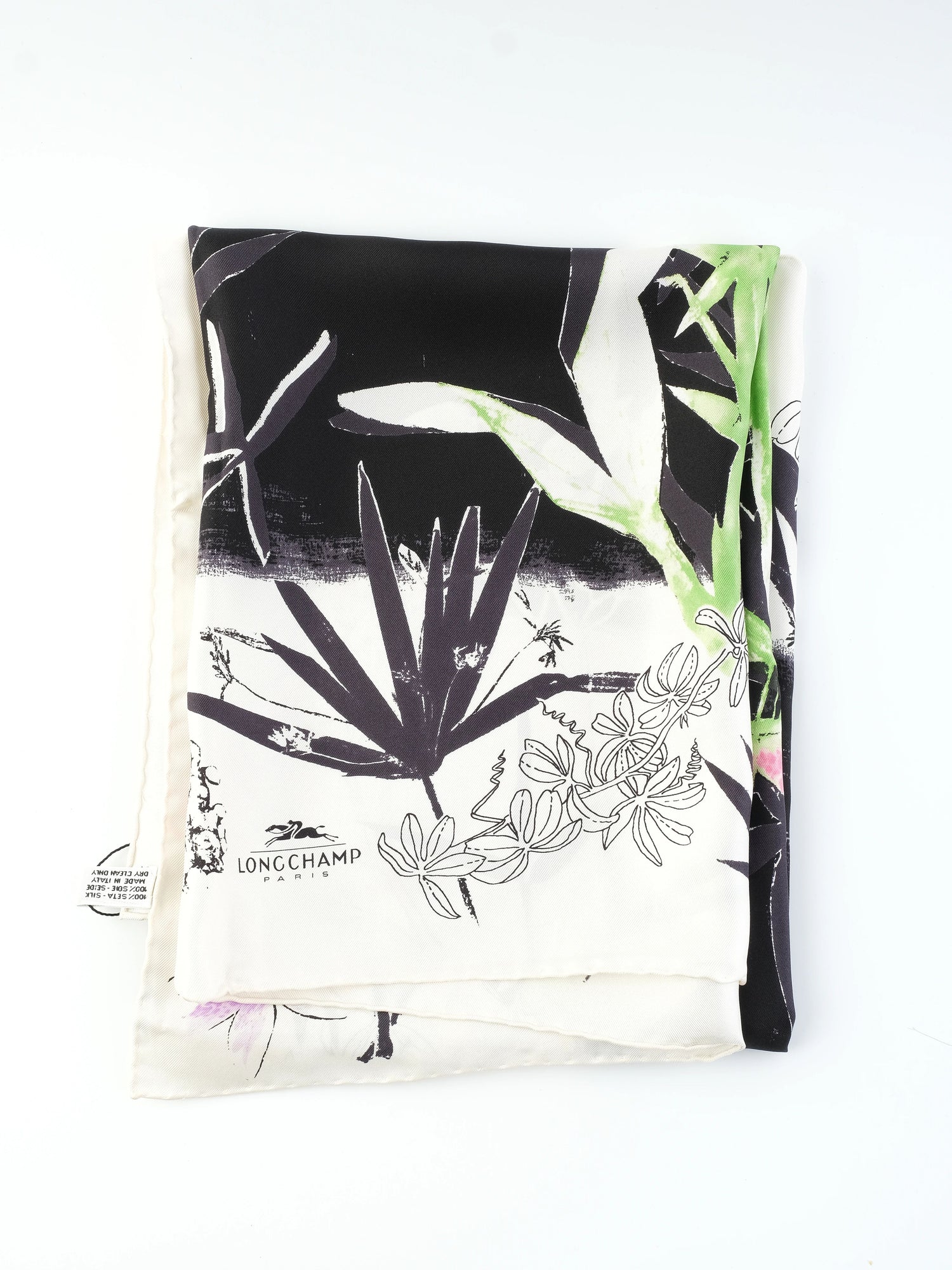 Perfect Longchamp Floral Design Silk Scarf Combined Colors 100% Silk