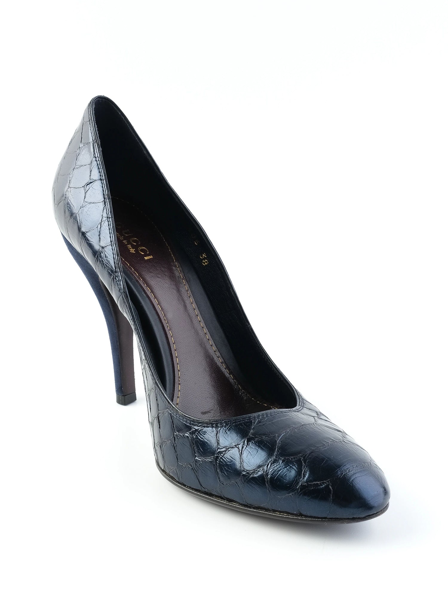 Excellent Gucci Black Leather High-Heeled Shoes Size 38 Made in Italy