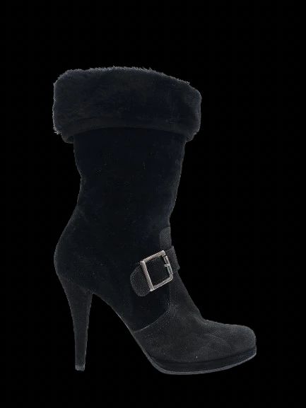 Excellent GF Ferre Black Leather High-Heeled Ankle Boots Size 38.5