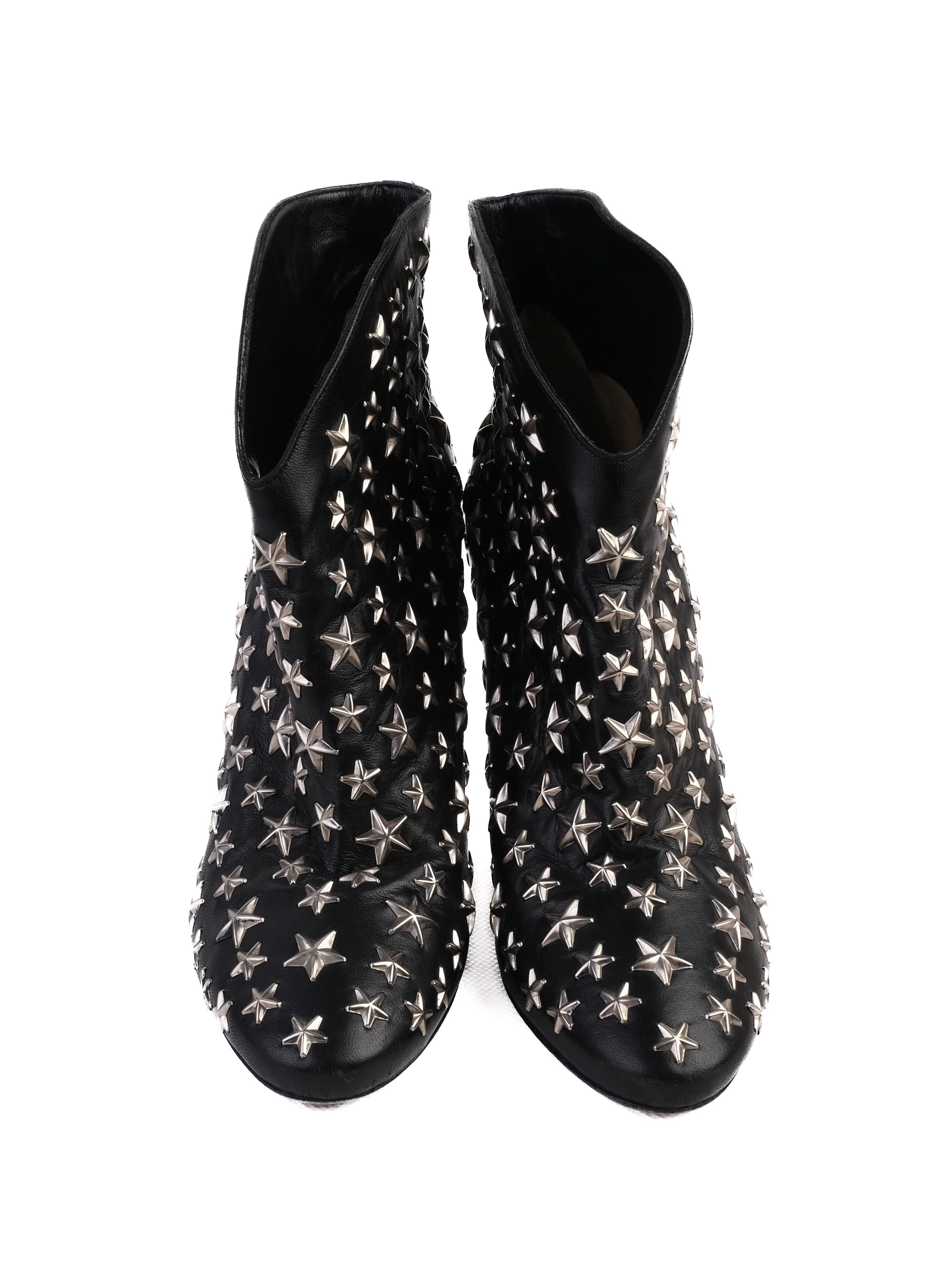 Excellent Jimmy Choo Black Leather High-Heeled Ankle Boots Size 38.5