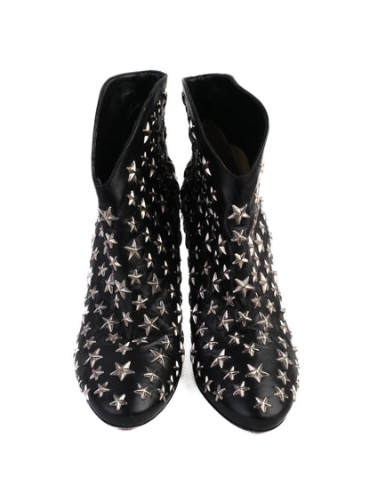 Excellent Jimmy Choo Black Leather High-Heeled Ankle Boots Size 38.5