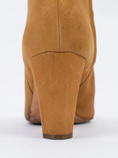 Excellent Chanel Orange Leather Knee-High Boots with Block Heel