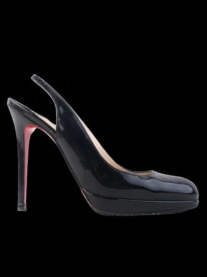 Good Condition Christian Louboutin Black Leather Slingback Size 38