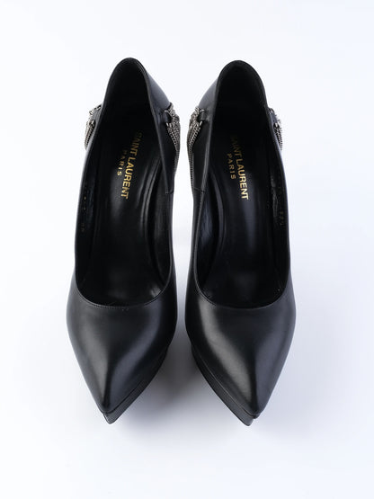 Excellent Yves Saint Laurent Black Leather High-Heeled Shoes Size 39.5