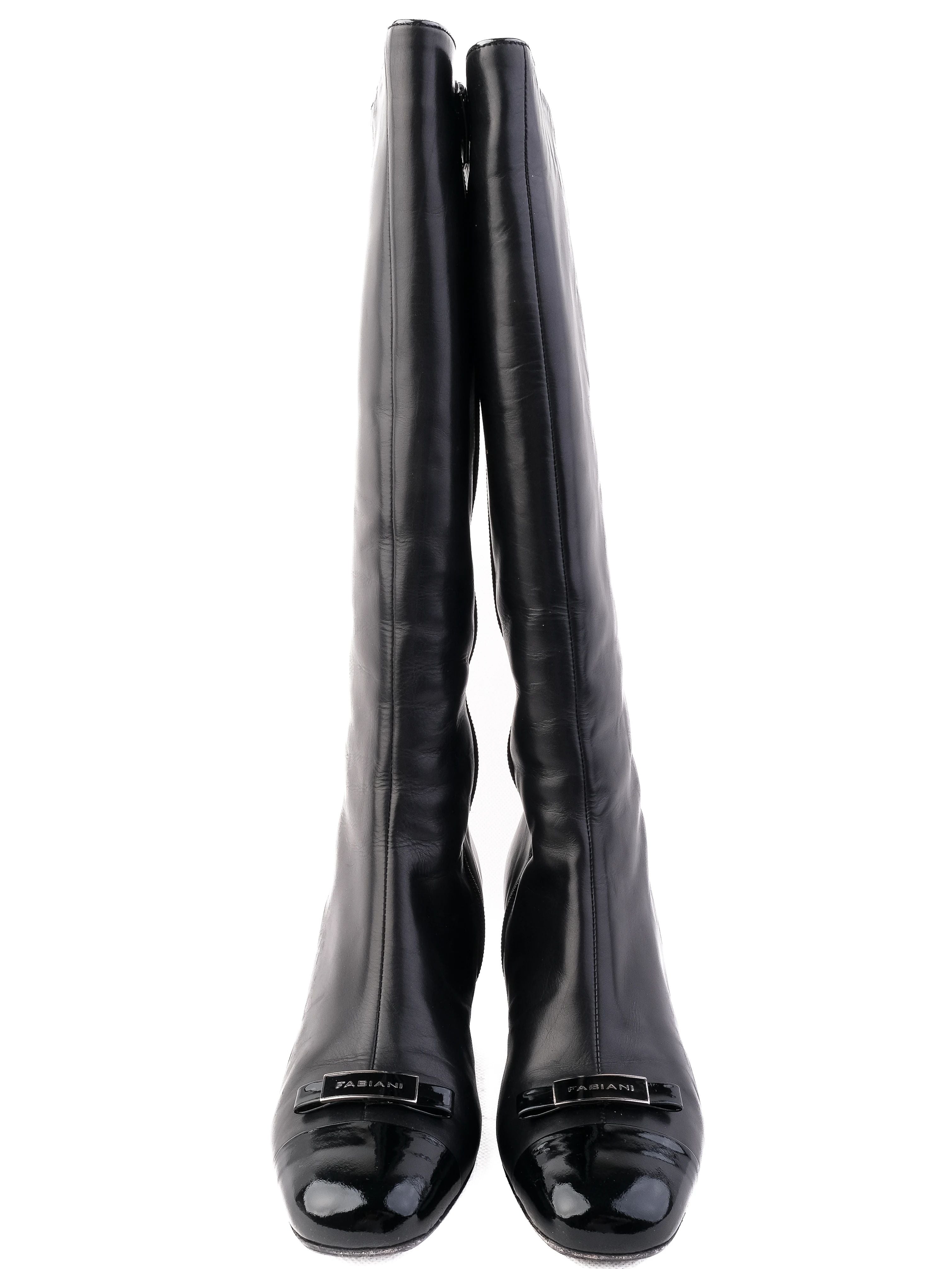 Excellent Giovanni Fabiani Black Leather Knee-High Boots with Block Heel