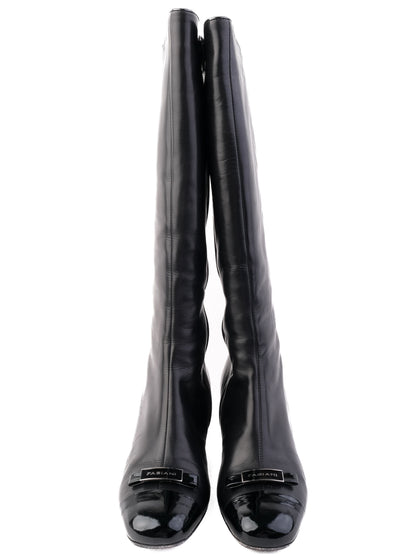 Excellent Giovanni Fabiani Black Leather Knee-High Boots with Block Heel