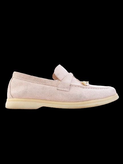Excellent Condition Beige Suede Loafers with Bow - Women&
