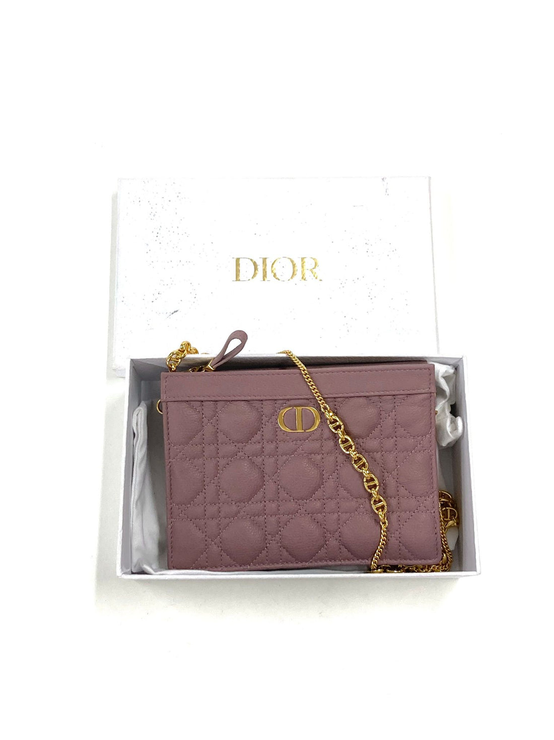 Dior  Caro Zipped Chain Pouch  Purple,Leather