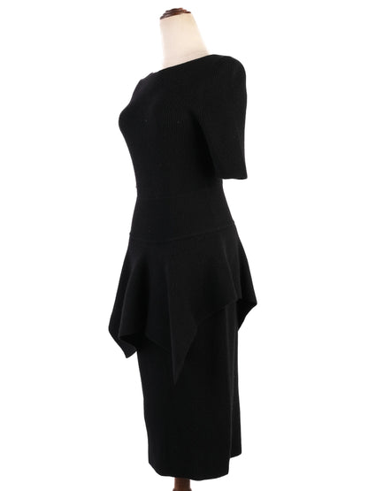 Gucci Black Wool Dress Size S with Draped Peplum Detail