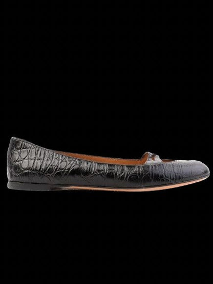 Perfect Vicini Black Leather Ballet Flats with Crocodile Texture