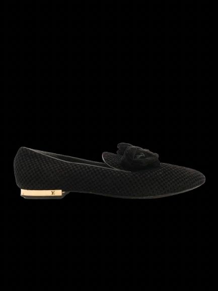 Excellent Louis Vuitton Black Textile Flat Shoes Size 38 with Bow