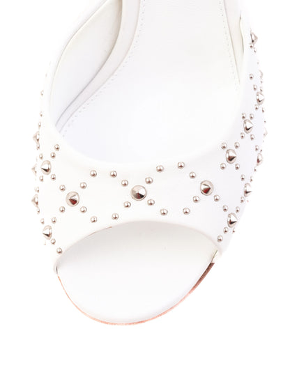 NEW Gianvito Rossi White Leather Stiletto Mules with Metallic Studs Size 38.5