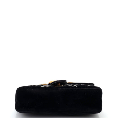 Gucci GG Marmont Flap Bag Crystal Embellished Matelasse Velvet Medium