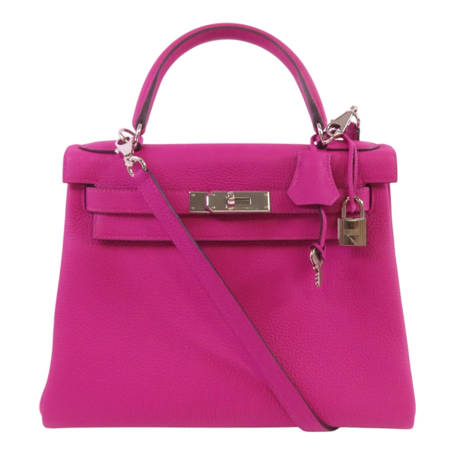 Hermes Leather Kelly 28 Silver Hand-turned Shoulder Back Bag Double Bag 2way Shoulder Bag Rose Purple Purple Togo