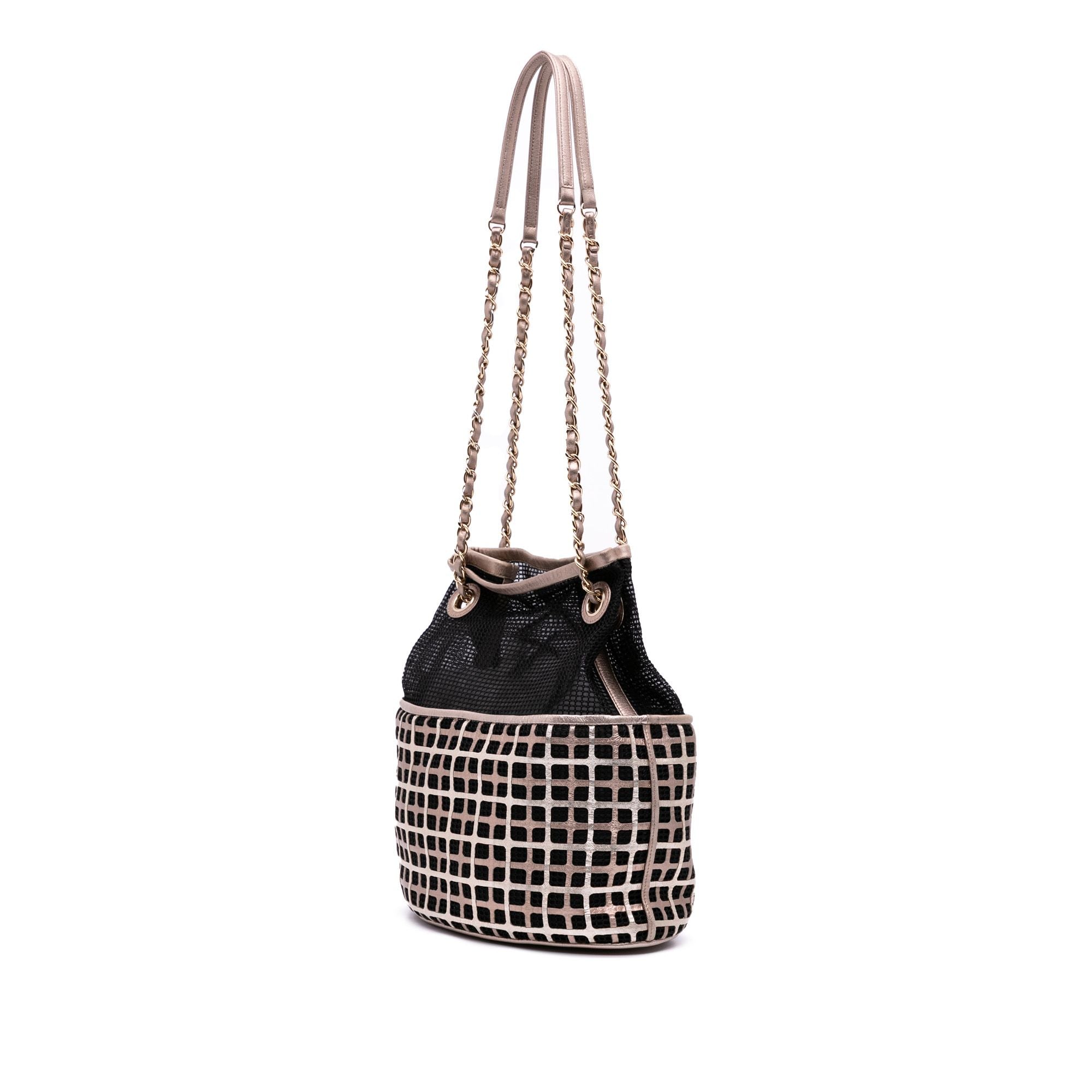 Chanel CC Mesh And Metallic Calfskin Bucket Bag Black
