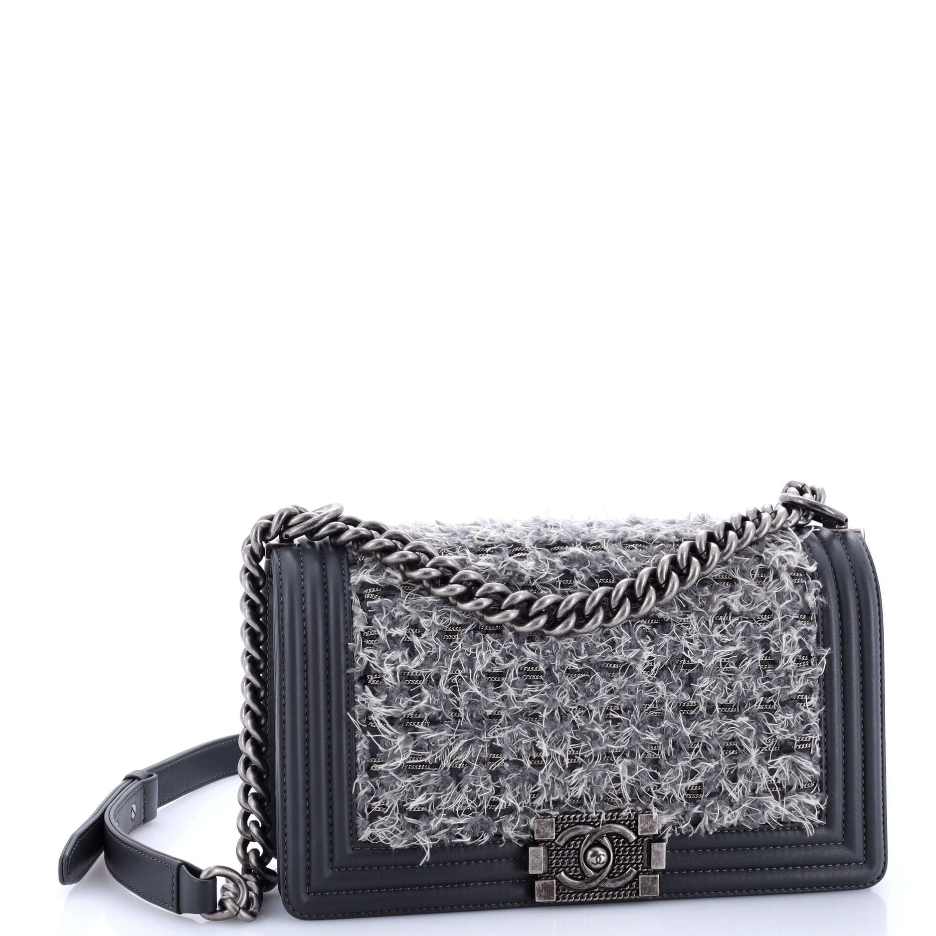 Chanel Boy Flap Bag Braided Tweed Old Medium