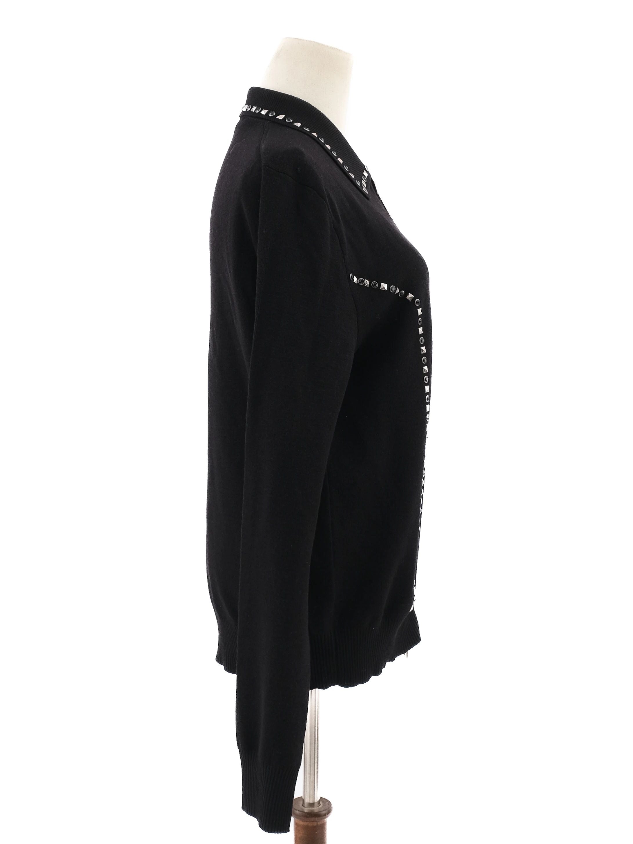 Excellent Dsquared2 Black Wool Zip-Up Jacket with Decorative Studs Size S