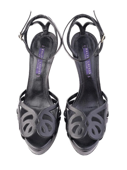Excellent Ralph Lauren Black Leather High-Heeled Platform Sandals 38.5