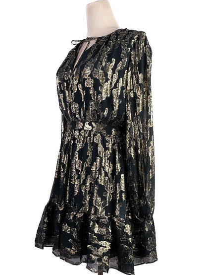 Cynthia Rowley Black Dress Size M Gold Floral Pattern Excellent Condition