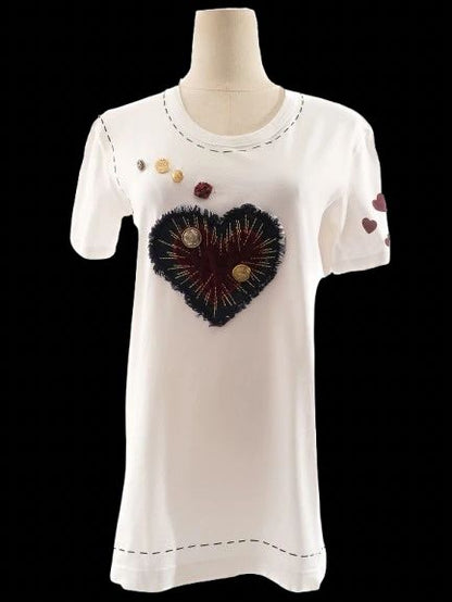 Excellent Dolce Gabbana White Cotton T-Shirt with Embroidery Size M