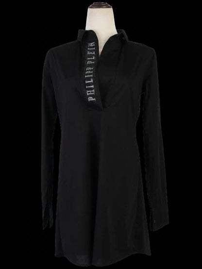 Excellent Phillipp Plein Black Long Sleeve Tunic Shirt Size S