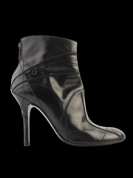 Excellent Dior Black Leather High-Heeled Ankle Boots Size 38