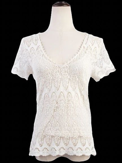 Excellent Ralph Lauren White Lace Top Size S Floral Design