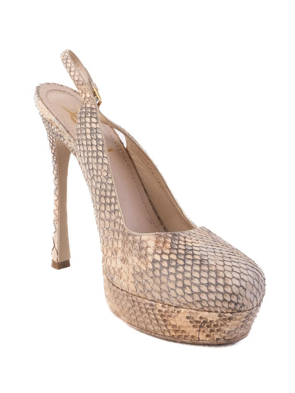 Excellent Yves Saint Laurent Gray Leather High-Heeled Slingback Pumps Size 39