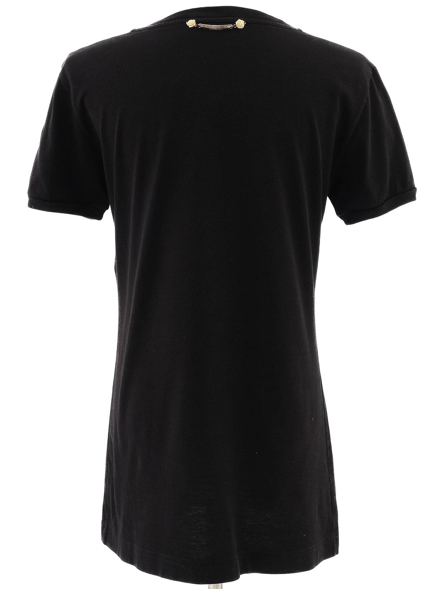 Excellent Dolce Gabbana Black Cotton T-Shirt Size M with Rose Graphics