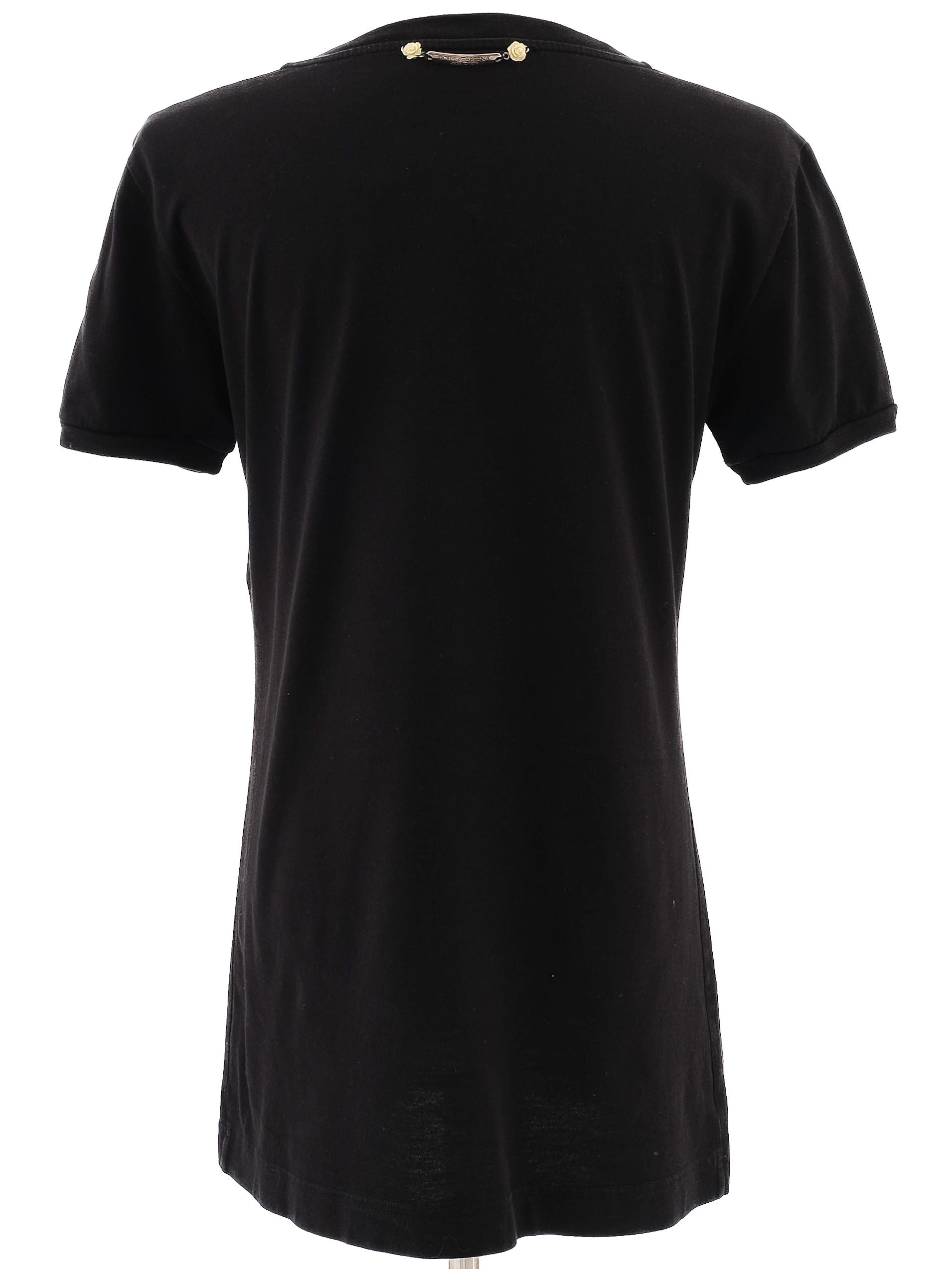 Excellent Dolce Gabbana Black Cotton T-Shirt Size M with Rose Graphics
