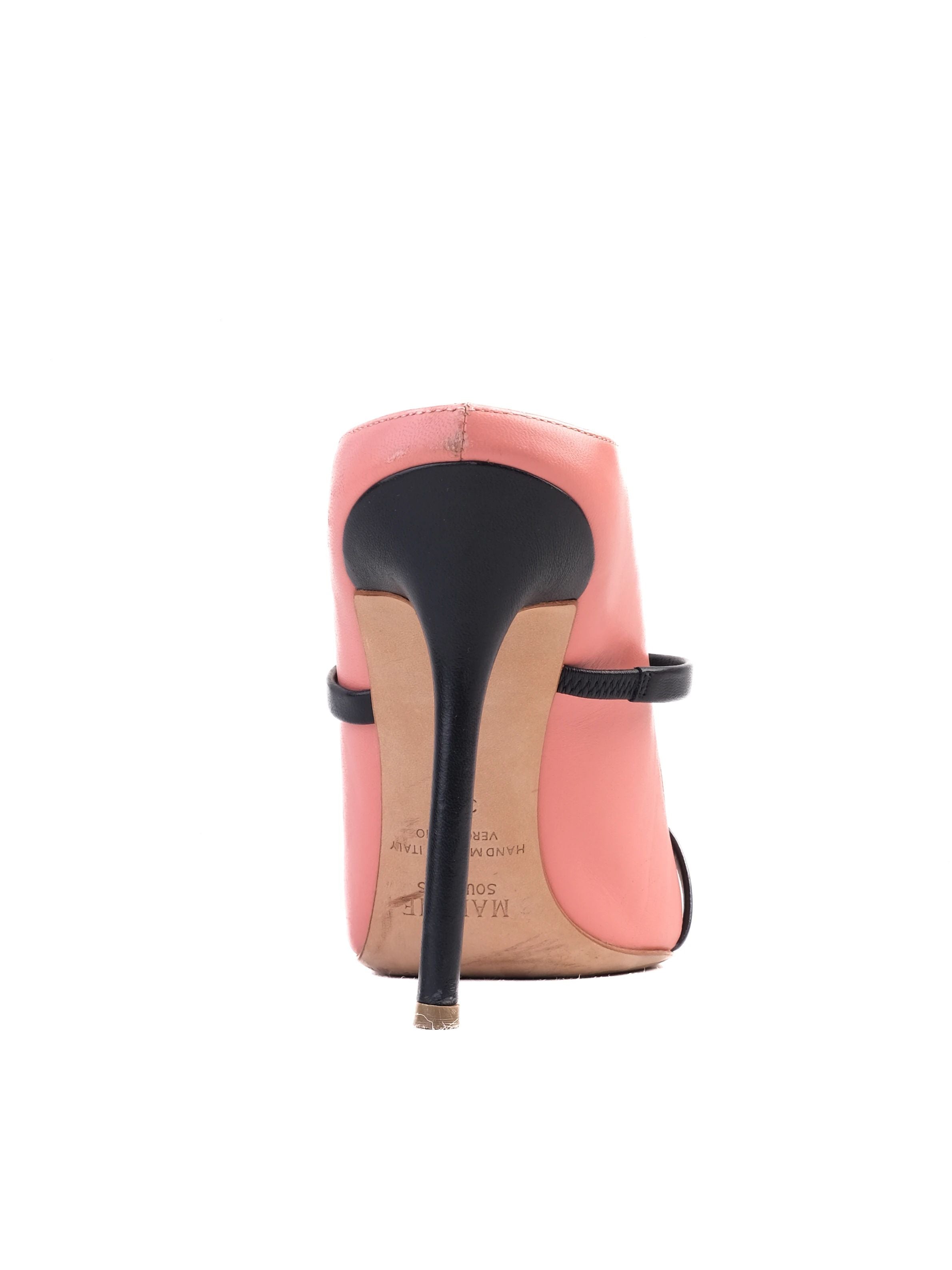 Excellent Pink Leather High-Heeled Shoe with Black Straps Size 39.5