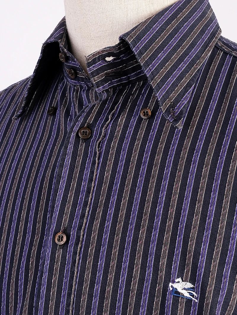 Excellent Etro Striped Button-Up Shirt Purple Cotton Size L