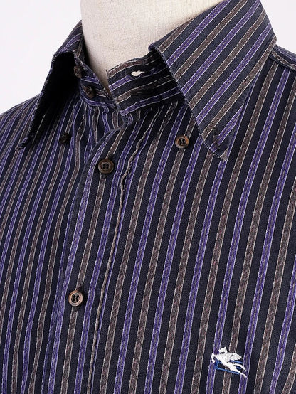 Excellent Etro Striped Button-Up Shirt Purple Cotton Size L