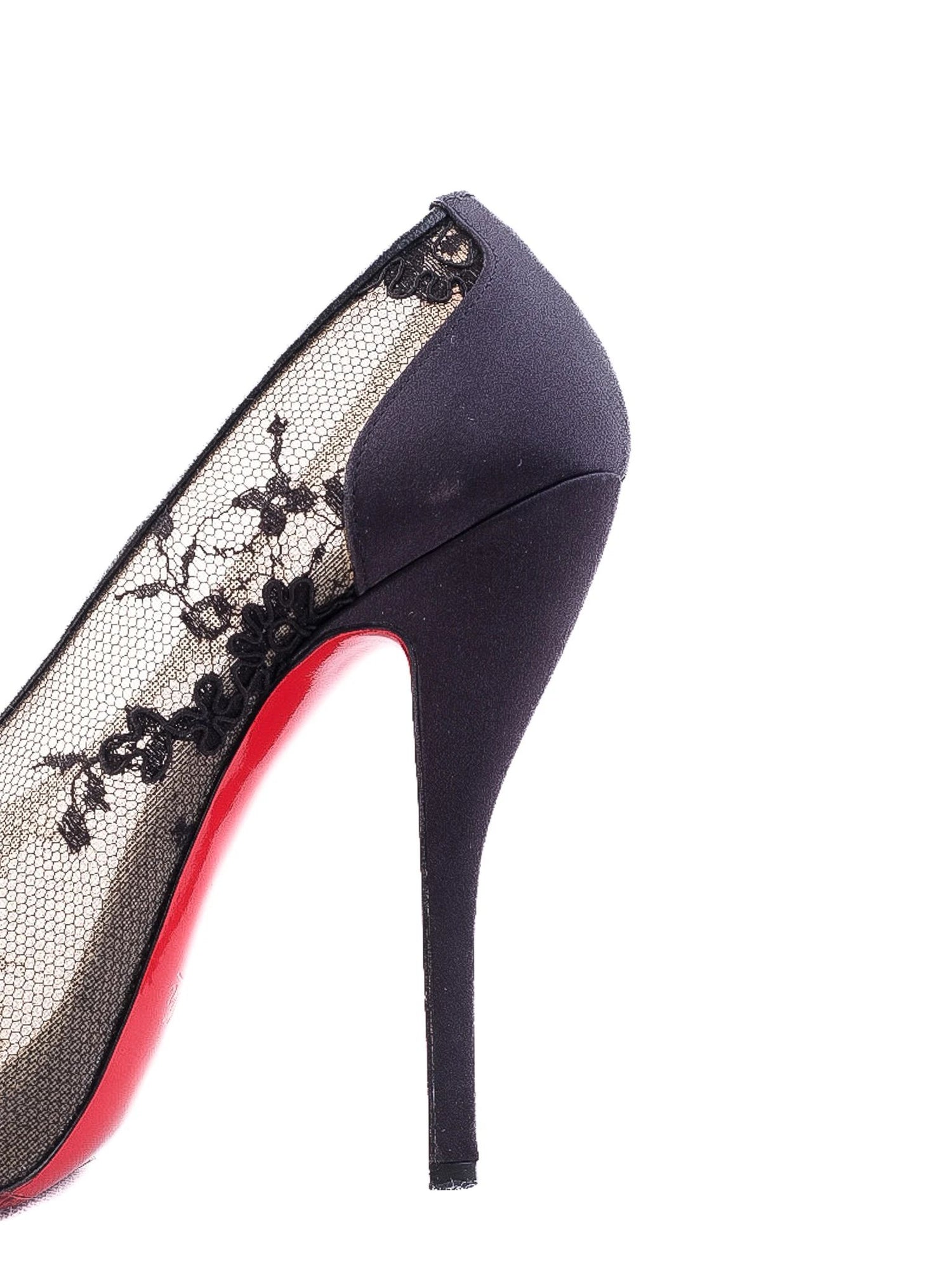 Excellent Christian Louboutin Black Lace Peep-Toe High Heels Size 37.5
