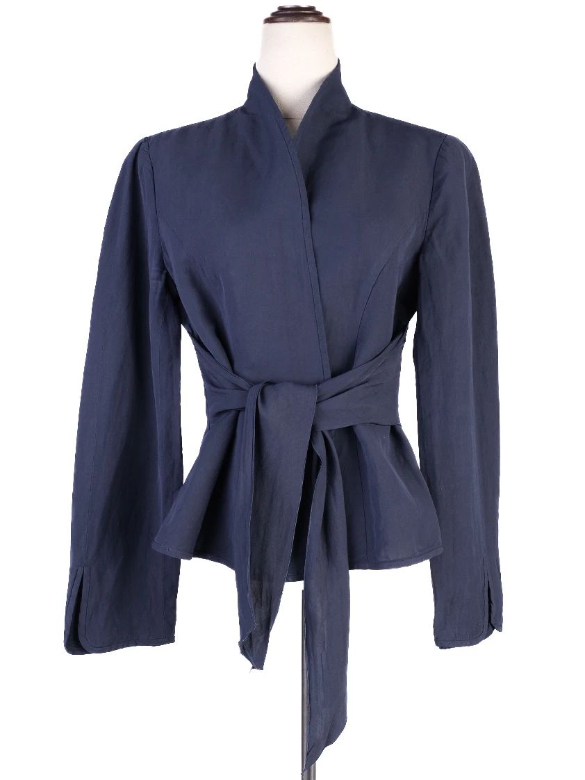 Excellent Armani Collezioni Blue Viscose Jacket Tie-Waist Design